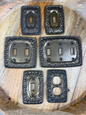 Vintage Ornate Brass Wall Plate Cover Set 6 Antique Style Switch Covers